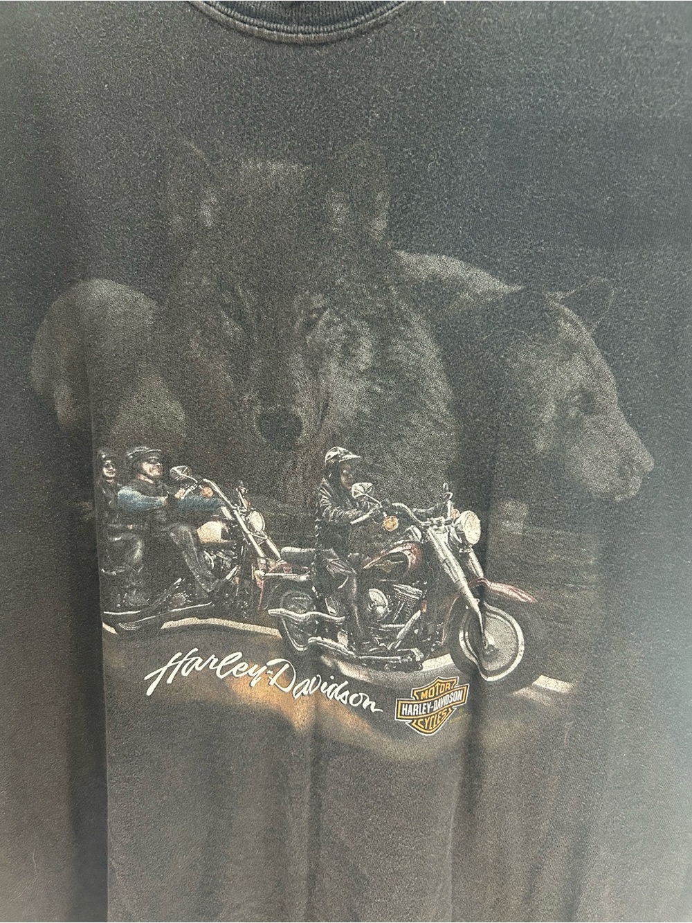 Vintage Harley Davison USA Eagle Wolf Bear Wyoming Tshirt Mens Size XL - Picture 2 of 9